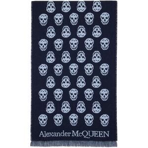 NWT Alexander McQueen Reversible Skull Wool Biker scarf Navy Blue